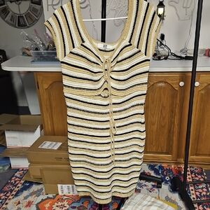 Cream and White Sleeveless Bodycon Mini Dress